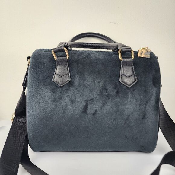 Juicy Couture Bag Obsession Satchel Black Velour Velvet Rhinestone Purse Handbag - Picture 5 of 14